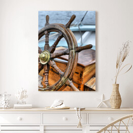 Obraz na płótnie Drewniane koło na statku