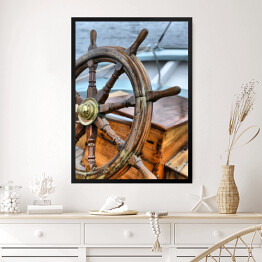 Obraz w ramie Drewniane koło na statku