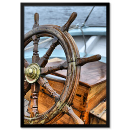 Plakat w ramie Drewniane koło na statku