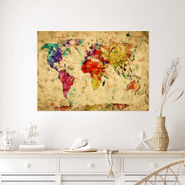 Plakat Vintage kolorowa mapa świata
