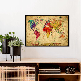 Plakat w ramie Vintage kolorowa mapa świata