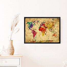 Obraz w ramie Vintage kolorowa mapa świata