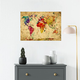 Plakat Vintage kolorowa mapa świata