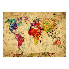 Plakat samoprzylepny Vintage kolorowa mapa świata