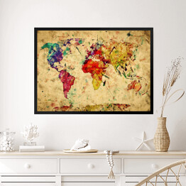 Obraz w ramie Vintage kolorowa mapa świata