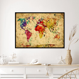 Plakat w ramie Vintage kolorowa mapa świata