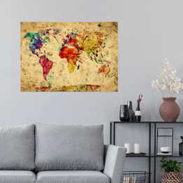 Plakat samoprzylepny Vintage kolorowa mapa świata