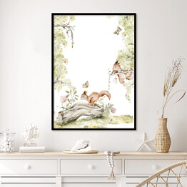 Plakat w ramie Akwarelowy plakat zwierzęta leśne