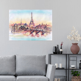 Plakat samoprzylepny Zachód słońca w Paryżu w pastelowych barwach
