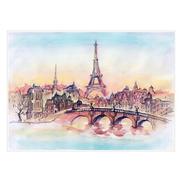 Plakat samoprzylepny Zachód słońca w Paryżu w pastelowych barwach