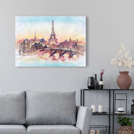 Obraz na płótnie Zachód słońca w Paryżu w pastelowych barwach