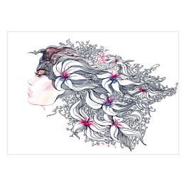 Plakat Kobieta z kwiatami we włosach