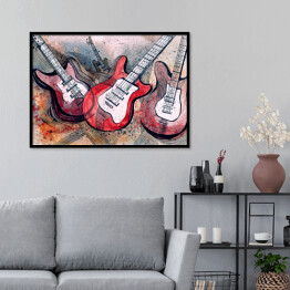 Plakat w ramie Gitary malowane akwarelą