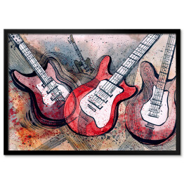 Plakat w ramie Gitary malowane akwarelą