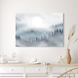 Obraz klasyczny Las we mgle 3D z błękitnymi akcentami