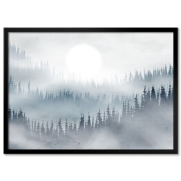 Obraz klasyczny Las we mgle 3D z błękitnymi akcentami