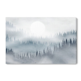 Obraz na płótnie Las we mgle 3D z błękitnymi akcentami