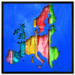 Plakat w ramie Mapa Europy w drewnie