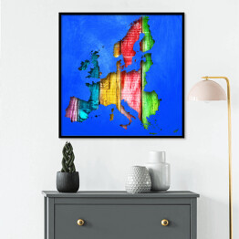 Plakat w ramie Mapa Europy w drewnie