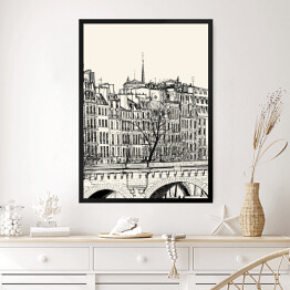 Obraz w ramie Nowy most w Paryżu - szkic