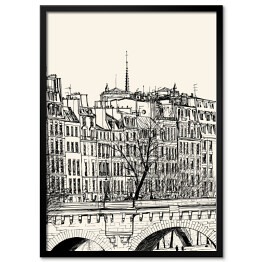 Plakat w ramie Nowy most w Paryżu - szkic