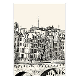 Plakat samoprzylepny Nowy most w Paryżu - szkic
