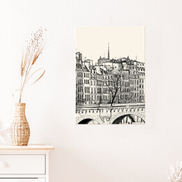 Plakat samoprzylepny Nowy most w Paryżu - szkic