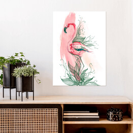 Plakat samoprzylepny Flaming na biało różowym tle