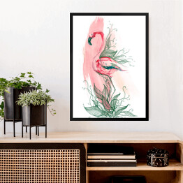 Obraz w ramie Flaming na biało różowym tle