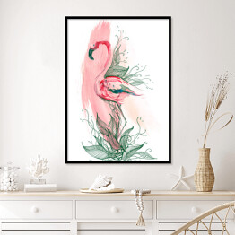 Plakat w ramie Flaming na biało różowym tle