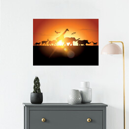 Plakat samoprzylepny Safari - zachód słońca
