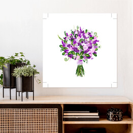 Plakat samoprzylepny Bukiet fioletowych kwiatów z tasiemką