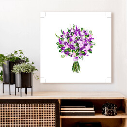 Obraz na płótnie Bukiet fioletowych kwiatów z tasiemką