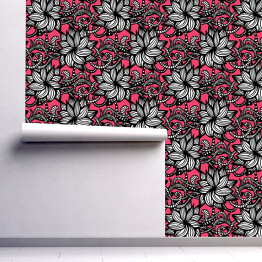 Tapeta samoprzylepna w rolce Elegancki biało czarny wzór z kwiatami na różowym tle