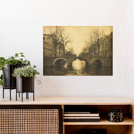 Plakat samoprzylepny Widok na Amsterdam w stylu retro w Holandii