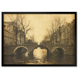 Plakat w ramie Widok na Amsterdam w stylu retro w Holandii