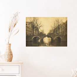 Plakat samoprzylepny Widok na Amsterdam w stylu retro w Holandii