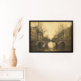 Obraz w ramie Widok na Amsterdam w stylu retro w Holandii