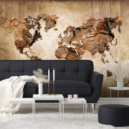 Fototapeta Mapa świata imitująca rysunek na drewnie