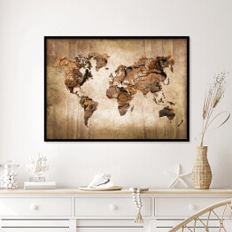 Plakat w ramie Mapa świata imitująca rysunek na drewnie