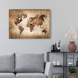 Obraz na płótnie Mapa świata imitująca rysunek na drewnie