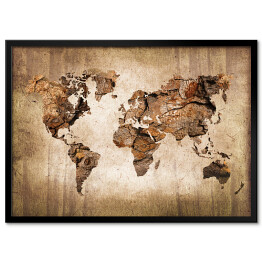 Plakat w ramie Mapa świata imitująca rysunek na drewnie