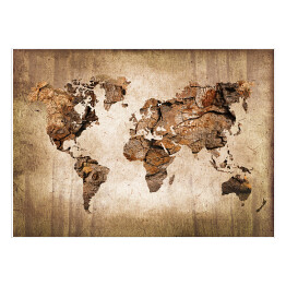 Plakat Mapa świata imitująca rysunek na drewnie