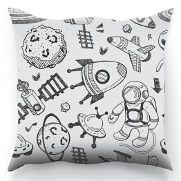 Poduszka Czarno białe wzory - astronauta, planety, rakiety