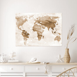 Plakat samoprzylepny Mapa świata w odcieniach beżu na jasnym tle