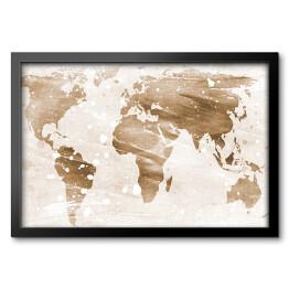 Obraz w ramie Mapa świata w odcieniach beżu na jasnym tle