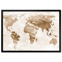 Plakat w ramie Mapa świata w odcieniach beżu na jasnym tle