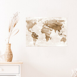 Plakat samoprzylepny Mapa świata w odcieniach beżu na jasnym tle