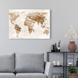 Obraz na płótnie Mapa świata w odcieniach beżu na jasnym tle