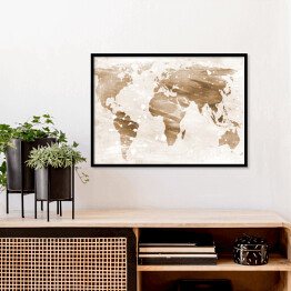 Plakat w ramie Mapa świata w odcieniach beżu na jasnym tle